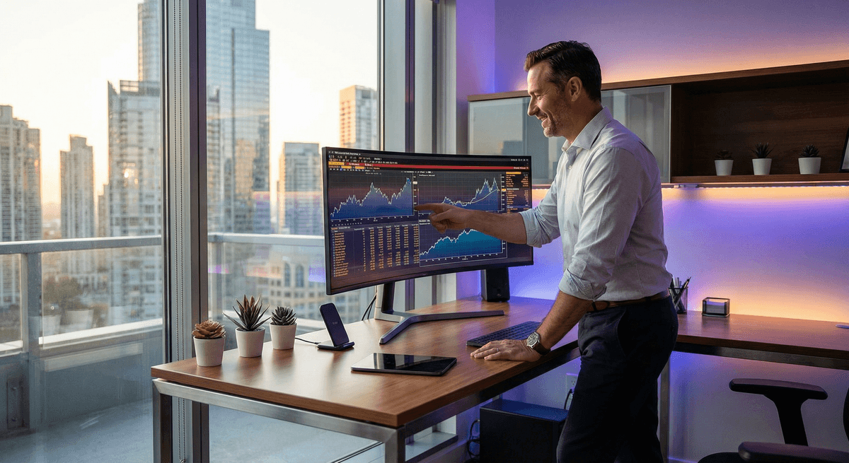 Independent broker at a modern workspace