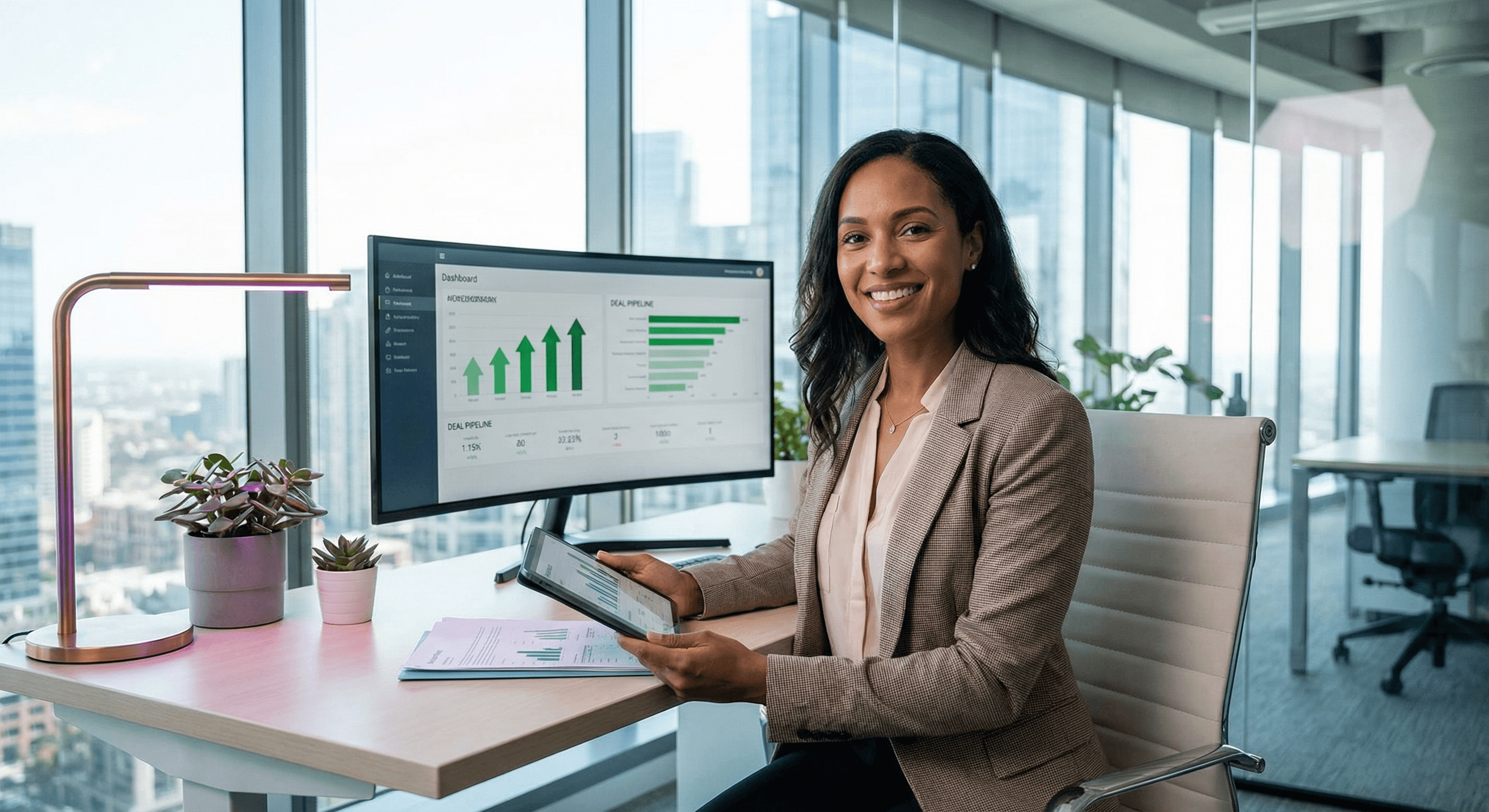 Successful broker reviewing deal pipeline